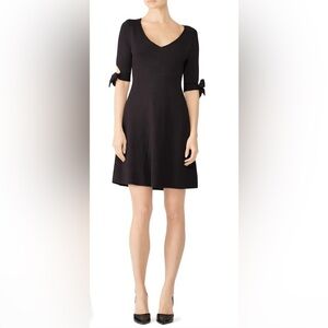 525 America Elegant Black Fit Flare Dress with Bow Sleeve Knit Cocktail Dress
